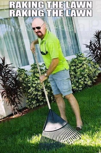 raking the lawn